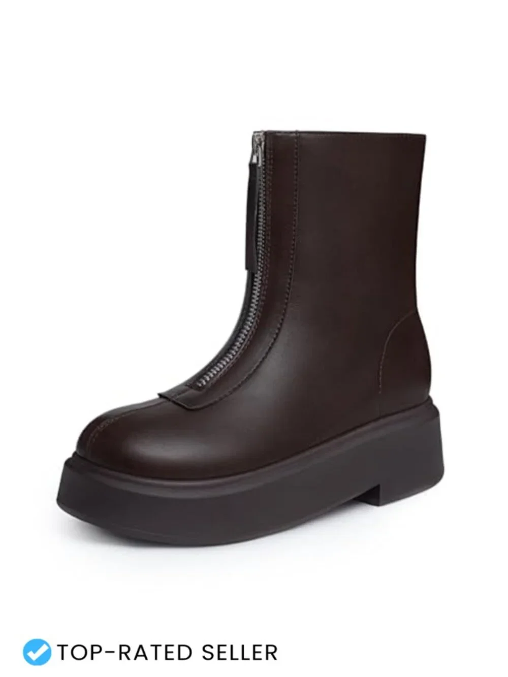 Faux Leather Chunky Platform Ankle Boots Front Zipper Round Toe Booties